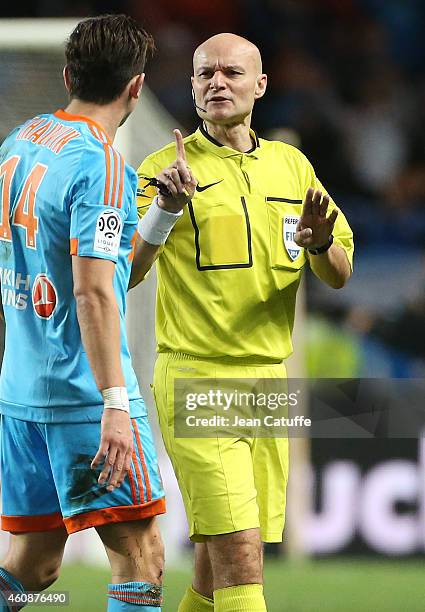 Referee Tony Chapron in action during the French Ligue 1 match between AS Monaco FC v Olympique de Marseille OM at Stade Louis II on December 14,...