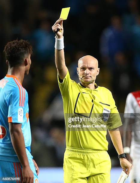 Referee Tony Chapron in action during the French Ligue 1 match between AS Monaco FC v Olympique de Marseille OM at Stade Louis II on December 14,...