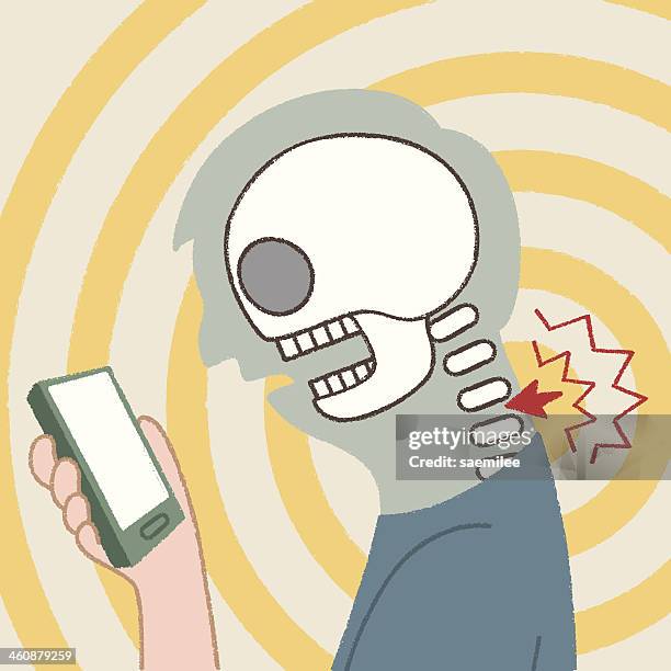 smartphone addiction - touching neck stock illustrations
