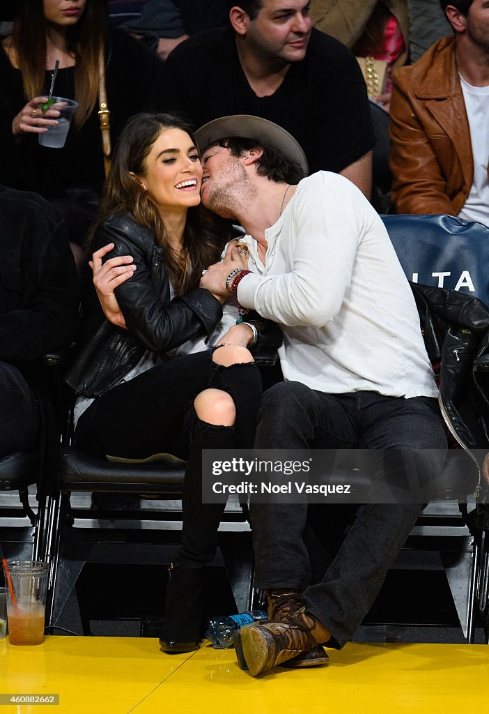 Celebrities At The Los Angeles Lakers Game