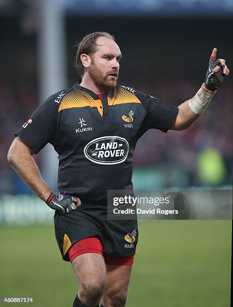 Andy Goode of Wasps looks on during the Aviva Premiership match between Gloucester and Wasps at Kingsholm Stadium on December 28, 2014 in Gloucester,...