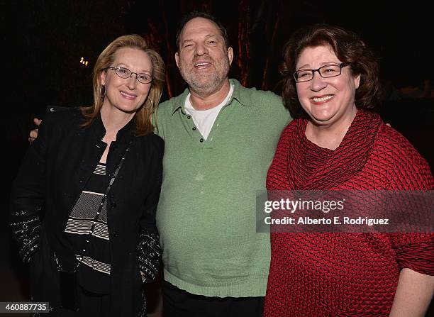 Actress Meryl Streep, producer Harvey Weinstein and actress Margo Martindale attend a Q&A session following a screening of The Weinstein Co.'s...