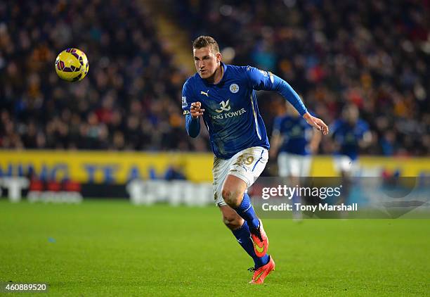 Chris Wood of Leicester City during the Barclays Premier League match between Hull City and Leicester City at KC Stadium on December 28, 2014 in...