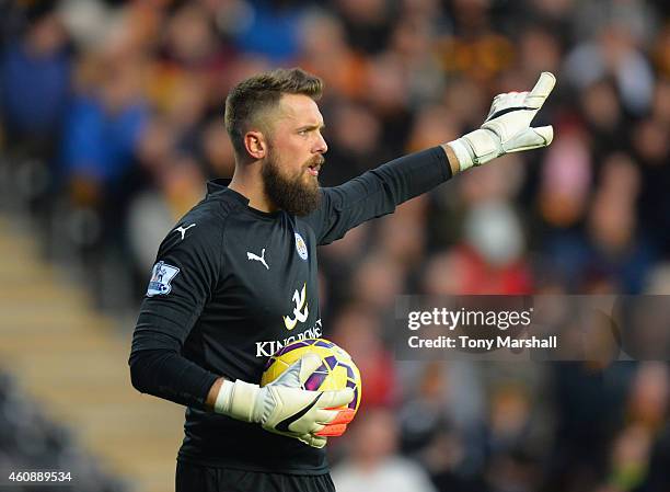 Ben Hamer of Leicester City during the Barclays Premier League match between Hull City and Leicester City at KC Stadium on December 28, 2014 in Hull,...