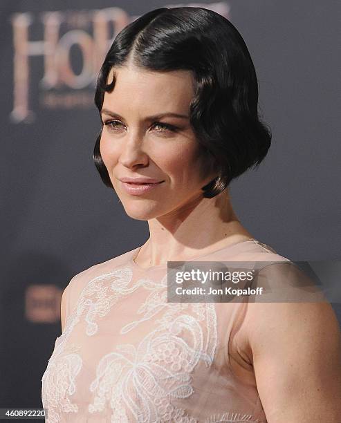 Actress Evangeline Lilly arrives at the Los Angeles Premiere "The Hobbit: The Battle Of The Five Armies" at Dolby Theatre on December 9, 2014 in...