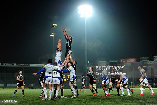 General view of the line out during the Aviva Premiership A League match between Exeter Braves and Bath United at Sandy Park on December 29, 2014 in...