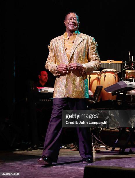 Joe Herndon of the Temptations performs during "The Temptations And The Four Tops On Broadway" - Curtain Call at Palace Theatre on December 29, 2014...