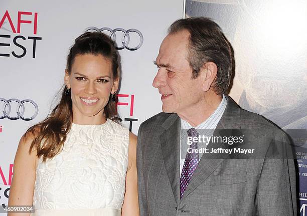 Actress Hilary Swank and actor/director Tommy Lee Jones attend the 'The Homesman' premiere during AFI FEST 2014 presented by Audi at the Dolby...