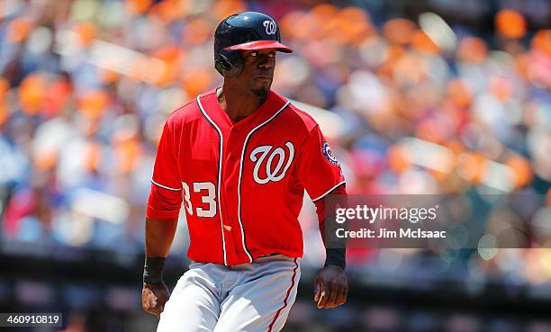 Roger Bernadina of the Washington Nationals in action against the New York Mets at Citi Field on June 29, 2013 in the Flushing neighborhood of the...
