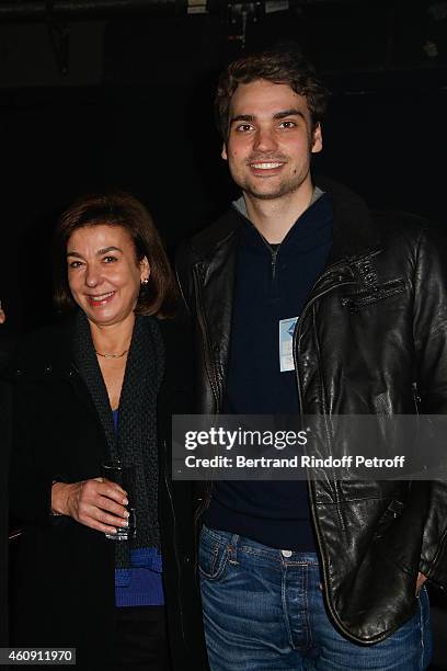 Carole Amiel and her son Valentin Livi attend in Backstage the Laurent Gerra Show, at Palais des Sports on December 27, 2014 in Paris, France.