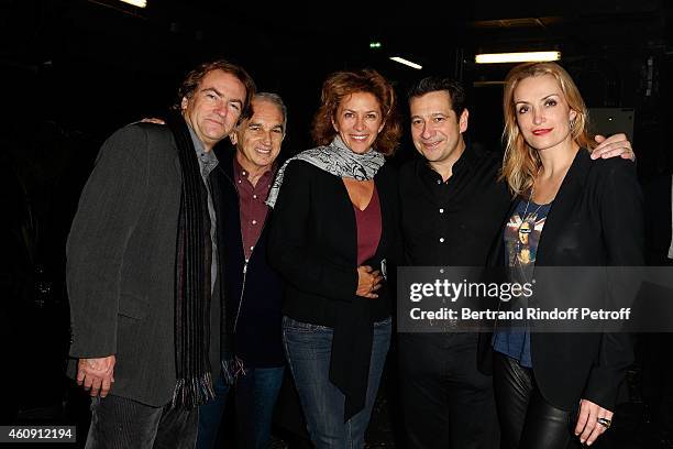 Didier Vancauwelart, Alain terzian, Corinne Touzet, Laurent Gerra and Christelle Bardet attend in Backstage the Laurent Gerra Show, at Palais des...