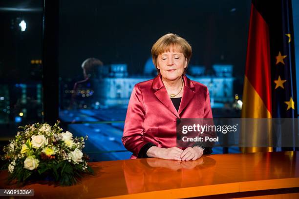 German Chancellor Angela Merkel makes her New Year's speech on December 30, 2014 in Berlin, Germany.