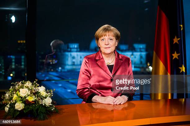 German Chancellor Angela Merkel makes her New Year's speech on December 30, 2014 in Berlin, Germany.