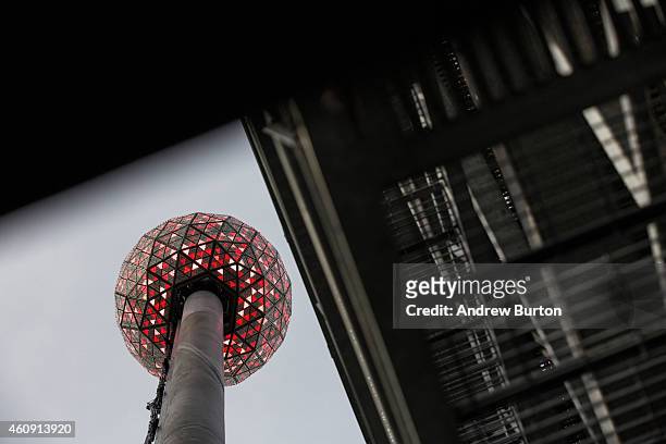 The Times Square crystal ball is tested one last time before tomorrow night's New Year's Eve celebration on December 30, 2014 in New York City. The...