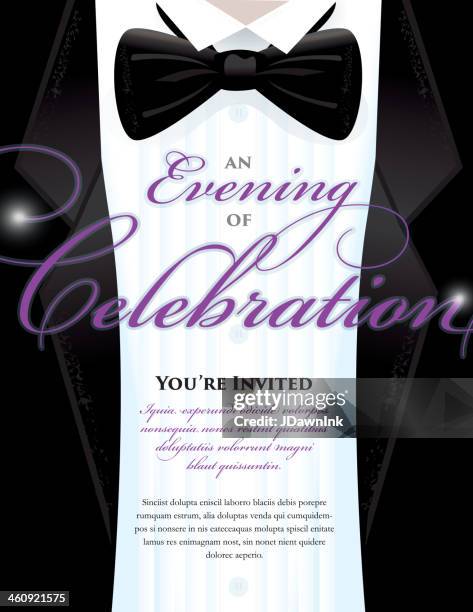 elegant black tie event invitation template with tuxedo design - black tie party fancy stock illustrations