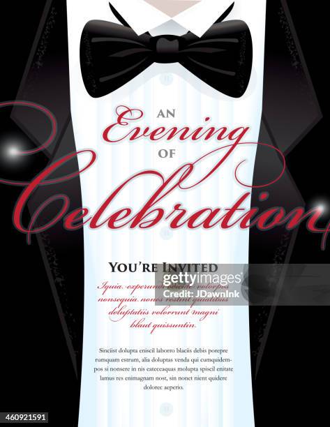 elegant black tie event invitation template with tuxedo design - black tie party fancy stock illustrations