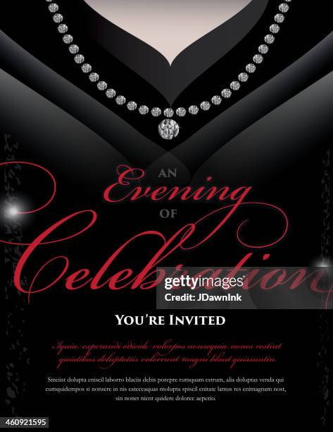 women's black dress elegant invitation design template - black dress stock illustrations