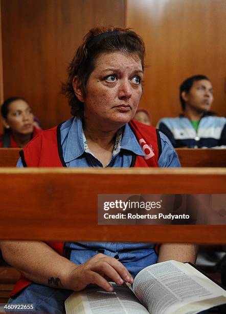 Andrea Waldeck of Britian waits in court at a hearing for drug trafficking charges on January 6, 2014 in Surabaya, Indonesia. Prosecutors are seeking...