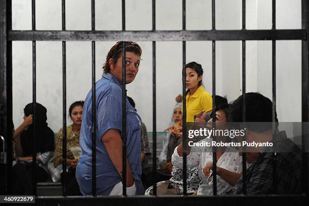 Andrea Waldeck of Britain waits in a women's prison cell for a hearing over drug trafficking charges on January 6, 2014 in Surabaya, Indonesia....