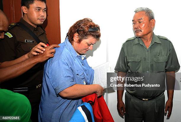 Andrea Waldeck of Britain attends a hearing for drug trafficking charges on January 6, 2014 in Surabaya, Indonesia. Prosecutors are seeking a 16-year...