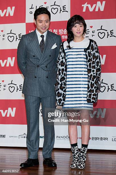 South Korean actors Chun Jung-Myung and Choi Gang-Hee aka. Choi Kang-Hee attend the press conference for tvN Drama "Heart To Heart" at 63 Building on...