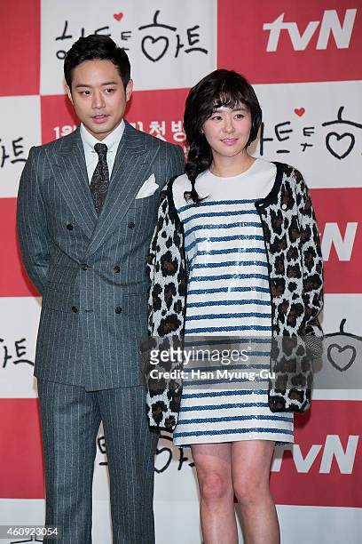 South Korean actors Chun Jung-Myung and Choi Gang-Hee aka. Choi Kang-Hee attend the press conference for tvN Drama "Heart To Heart" at 63 Building on...