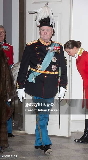 Prince Henrik of Denmark attends a New Year's Levee held by Queen Margrethe of Denmark for Diplomats at Christiansborg Palace on January 6, 2014 in...