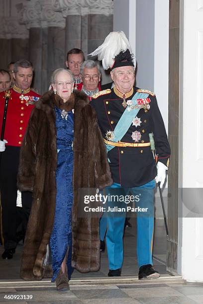Queen Margrethe of Denmark and Prince Henrik of Denmark attend a New Year's Levee held by Queen Margrethe of Denmark for Diplomats at Christiansborg...