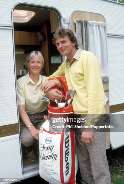 Tony Charnley of Great Britain with his wife Lucienne outside their caravan during the PGA Championship held at the Wentworth Golf Club, Surrey,...