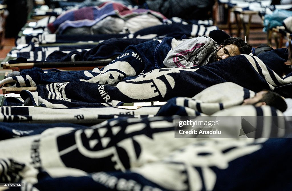 Homeless people taking shelter at a hall in Istanbul