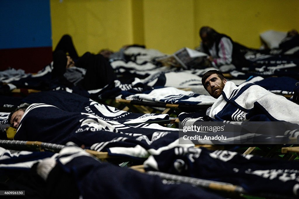 Homeless people taking shelter at a hall in Istanbul