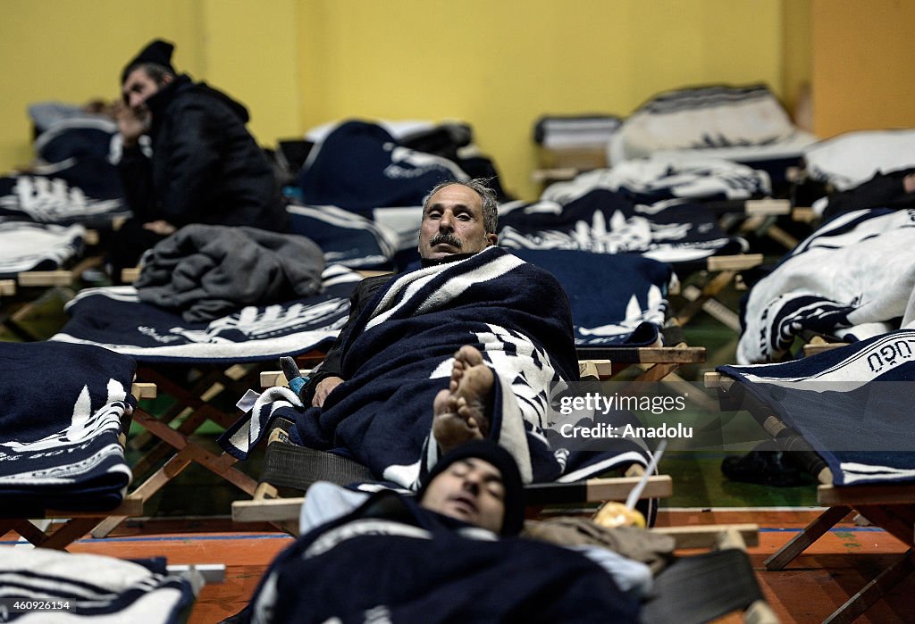 Homeless people taking shelter at a hall in Istanbul