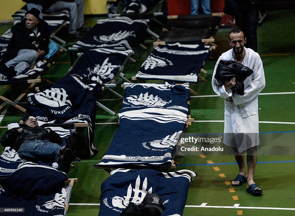 Homeless people taking shelter at a hall in Istanbul