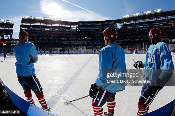 Joel Ward of the Washington Capitals skates with teammates during practice day prior to the 2015 Bridgestone NHL Winter Classic on December 31, 2014...