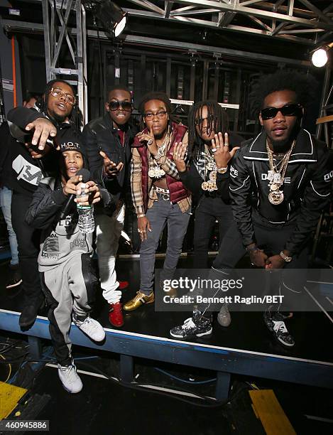 Recording artists Bobby Shmurda and Migos attend 106 & Party at BET studio on December 12, 2014 in New York City.