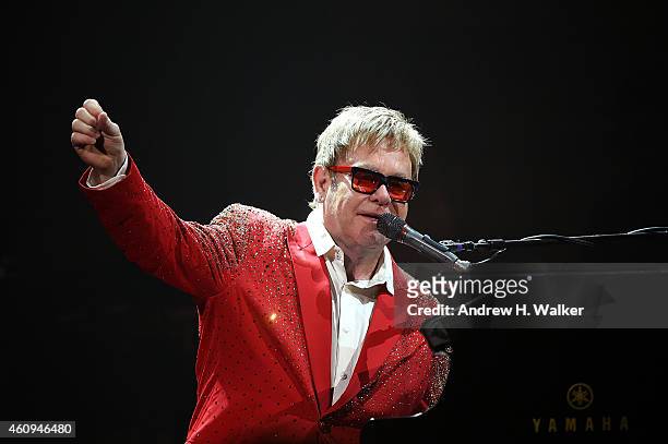 Elton John performs on Dick Clark's New Year's Rockin' Eve with Ryan Seacrest 2015 on December 31, 2014 in New York City.