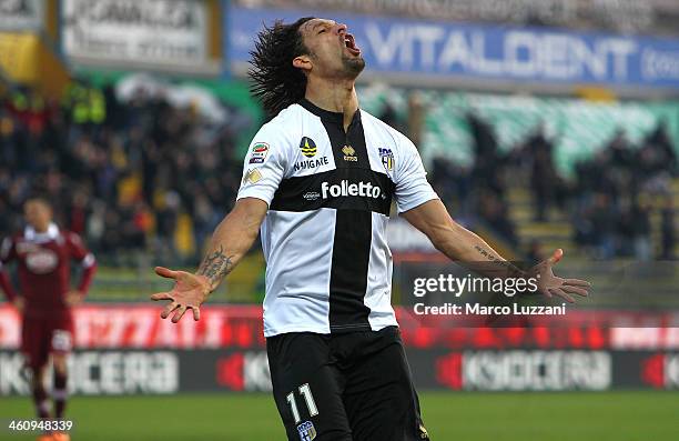 Amauri Carvalho De Oliveira of Parma FC celebrates his goal during the Serie A match between Parma FC and Torino FC at Stadio Ennio Tardini on...