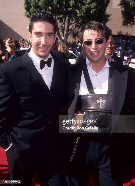 Actor David Schwimmer and actor Matt LeBlanc attend the 48th Annual Primetime Emmy Awards on September 8, 1996 at the Pasadena Civic Auditorium in...