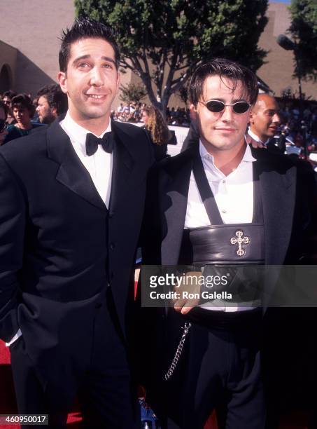 Actor David Schwimmer and actor Matt LeBlanc attend the 48th Annual Primetime Emmy Awards on September 8, 1996 at the Pasadena Civic Auditorium in...