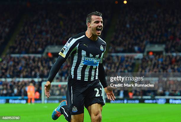 Steven Taylor of Newcastle United celebrates scoring the opening goal during the Barclays Premier League match between Newcastle United and Burnley...