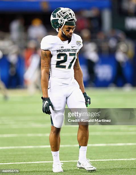 Kurtis Drummond of the Michigan State Spartans before a game against the Baylor Bears during the Goodyear Cotton Bowl Classic at AT&T Stadium on...