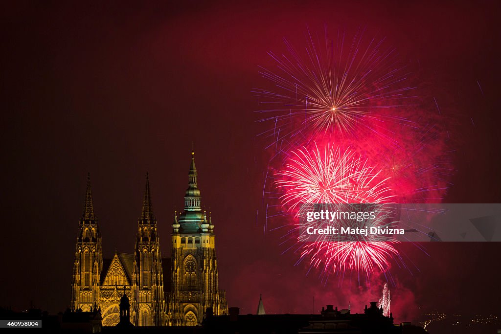 Prague Celebrates The New Year With Fireworks