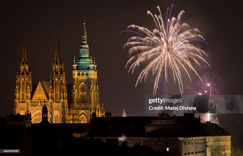 Prague Celebrates The New Year With Fireworks