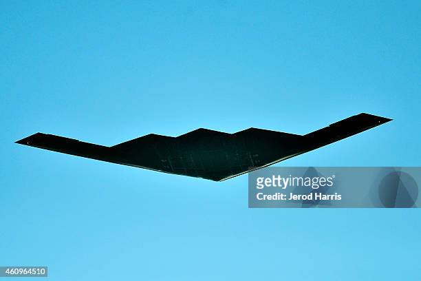 Northrop Grumman B-2 Spirit stealth bomber from the 509th Bomb Wing at Whiteman Air Force Base, Missouri flys over the 2015 Tournament Of Roses...
