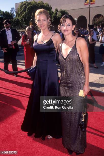 Actress Lisa Kudrow and actress Courteney Cox attend the 48th Annual Primetime Emmy Awards on September 8, 1996 at the Pasadena Civic Auditorium in...
