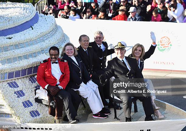 Actors Ted Lange, Lauren Tewes, Bernie Kopell, Fred Grandy, Gavin MacLeod and Jill Whelan participate in the 126th Annual Tournament of Roses Parade...