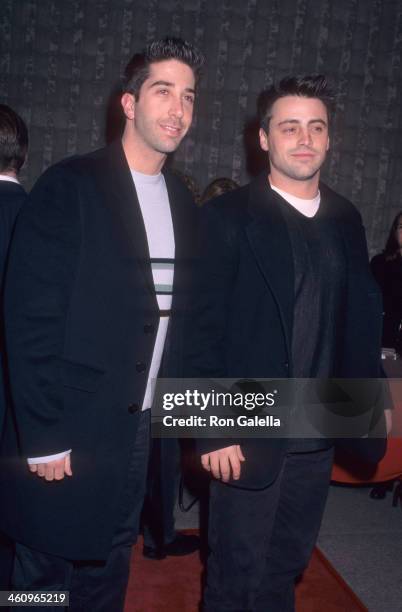 Actor David Schwimmer and actor Matt LeBlanc attend the "Scream" Westwood Premiere on December 18, 1996 at the AMC Avco Cinema in Westwood,...