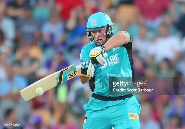 Peter Forrest of the Heat bats during the Big Bash League match between the Hobart Hurricanes and the Brisbane Heat at Blundstone Arena on January 2,...