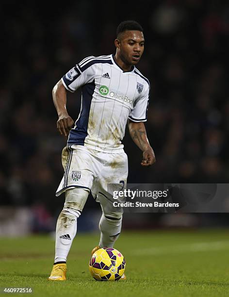 Andre Wisdom of West Bromwich Albion in action during the Barclays Premier League match between West Ham United and West Bromwich Albion at Boleyn...