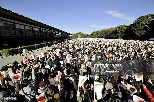 Thousands of people visit the Imperial Palace which was opened for the New Year's public appearance by the Japanese royal family, in Tokyo, Japan on...